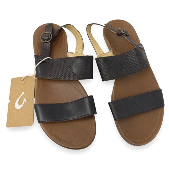 OluKai Shoes - OluKai Sandals Womens 10 Brown Hi'ona Pa'i Slingback Leather Textured 20346-4834
